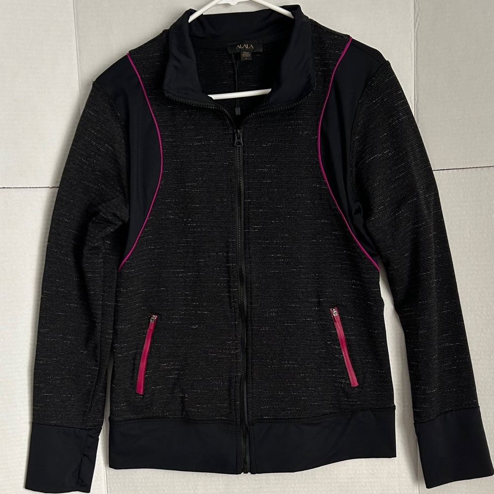 ALALA Women’s Black Textured Front Runner Zip Jacket, Size L.  NWOT